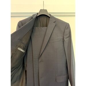 Z Zegna Mens Navy Blue Wool Micro Check 2 Piece Suit Drop 7 Size 54R / 38 US